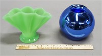 Green Floral Display Vase & Blue Mercury Bowl