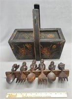 Decorative Wooden Box & Wood Fork/Spoon Set