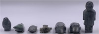 7 soapstone carvings including seals, walrus, and
