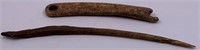 Lot of 2: fossilized Ivory artifacts, net needle a