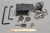 Miniature Cast Iron Stove & Hooks