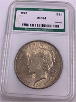 1922 silver peace dollar MS64 by ANI          (112