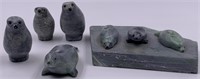 5 soapstone carvings of 2 seals and 3 owls