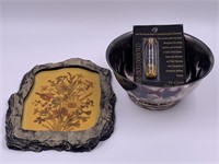 Box lot with silver plated nut dish, a vile of Col