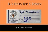 $25 Gift Certificate for BJ's Dairy Bar & Eatery