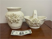 Porcelain Bride's Basket & Vase