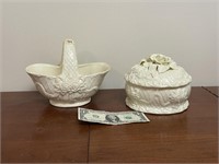 Porcelain Bride's Basket & Lidded Dish
