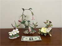 3 Porcelain Hummingbird Figurines