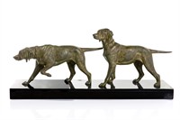 ART DECO SCULPTURE OF TWO PATINATED METAL DOGS