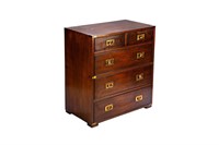 MAHOGANY CAMPAIGN STYLE FIVE DRAWER CHEST