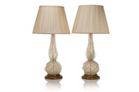 PAIR OF MURANO IRIDESCENT GLASS TABLE LAMPS