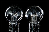 PAIR OF MCM CHROME & GLASS GLOBE TABLE LAMPS