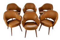 SIX OCHRE LEATHER UPHOLSTERED CHAIRS FOR KNOLL
