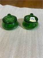 2 Vintage Green Glass Conditment Dishes