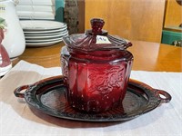 Ruby Glass Cookie Jar & Platter