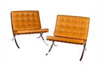 PAIR OF LEATHER & CHROME BARCELONA CHAIRS