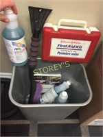 Pail w/ Vehicle First Aid Kit, Snow Brush, 4 Bottl