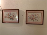 2 Framed Flower Prints Signed