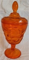 Orange coin glass candy dish with lid