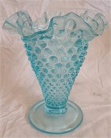 Light blue hobnail ruffled trim small vase