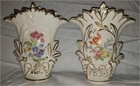 Pair of hand painted vases M & R