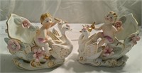 Pair of Victorian style swan decor