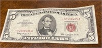 1963 Red Seal Five Dollar Note