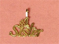 14K Gold Sister Charm Pendant