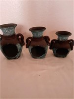 3 Piece Set Of Matching Candle Pottery Holders