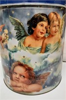 Vintage Metal Storage Tin With Angels