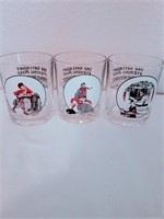 Lot of 3 Whiskey Glasses Norman Rockwell