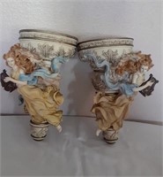 Lot of 2 Clay Wall Decor Angel Playing Harp