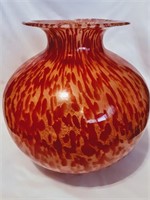 Hand Blown Glass Vase Orange and Red