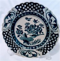 Chinese Blue and White Lattice Porcelain Dish