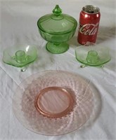 Green & Pink Depression Glassware