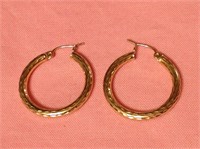 14K Gold Diamond Cut Hoop Earrings
