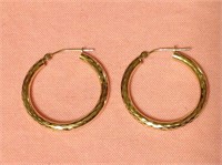 14K Gold Etched Tube Hoop Earrings