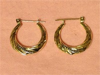 14K Gold Twist And Accent Hoop Earrings