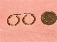 14K Gold Round Tube Hoop Earrings