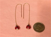 14K Dangle Chain Ladybug Earrings