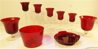 9 pcs cranberry glassware