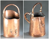 Copper coal scuttle and pitcher.