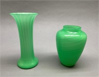 2 Jade Steuben Glass Vases, 1 marked