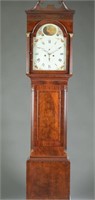 English walnut tall case clock, 19th c.
