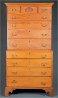 American Chippendale maple chest on chest