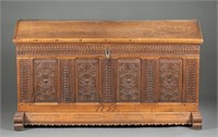 Baroque carved oak marriage or dowry chest.