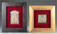 2 Russian brass and enamel panels.