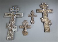 4 Russian bronze crucifixes.