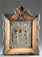 Russian icon of three saints with kiot