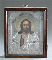 Russian icon of Christ Pantocrator with kiot